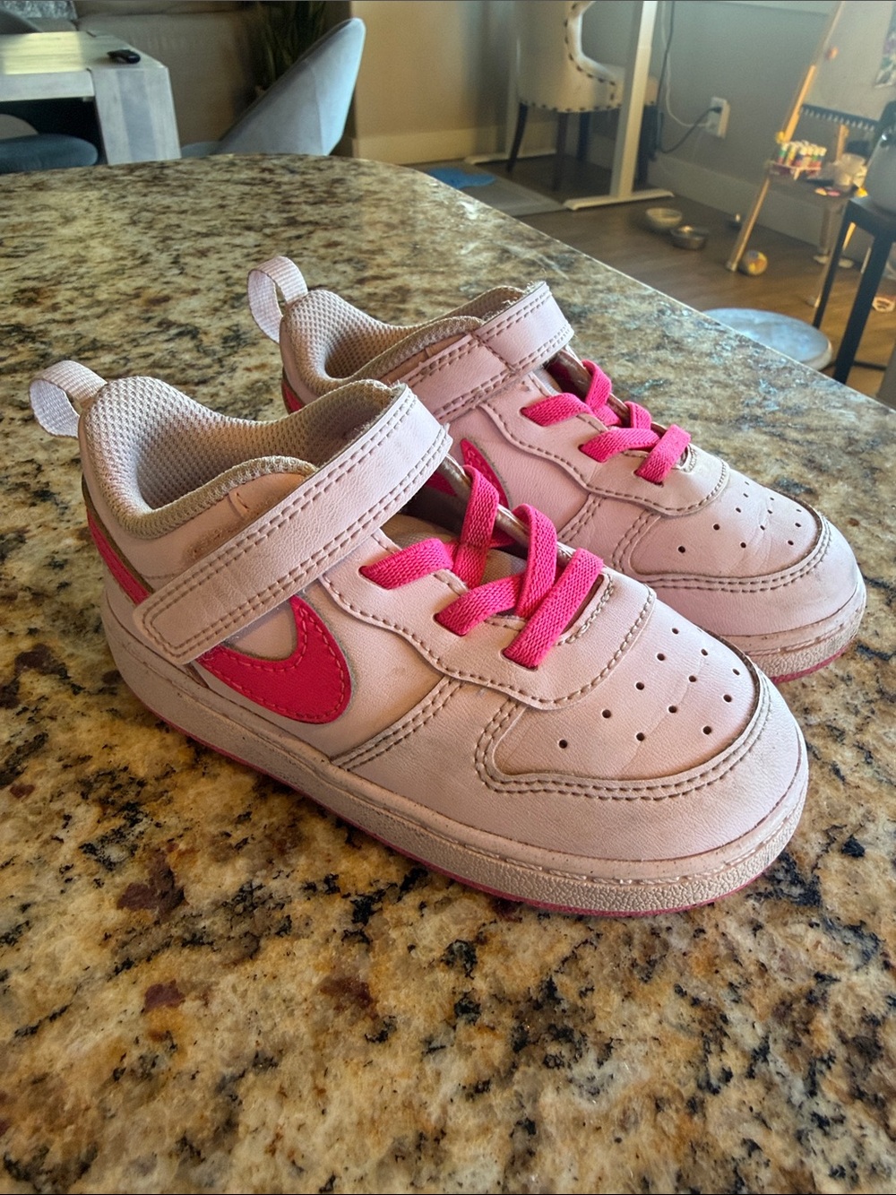 Nike Kids Light Pink Sneakers with Hot Pink Swoosh